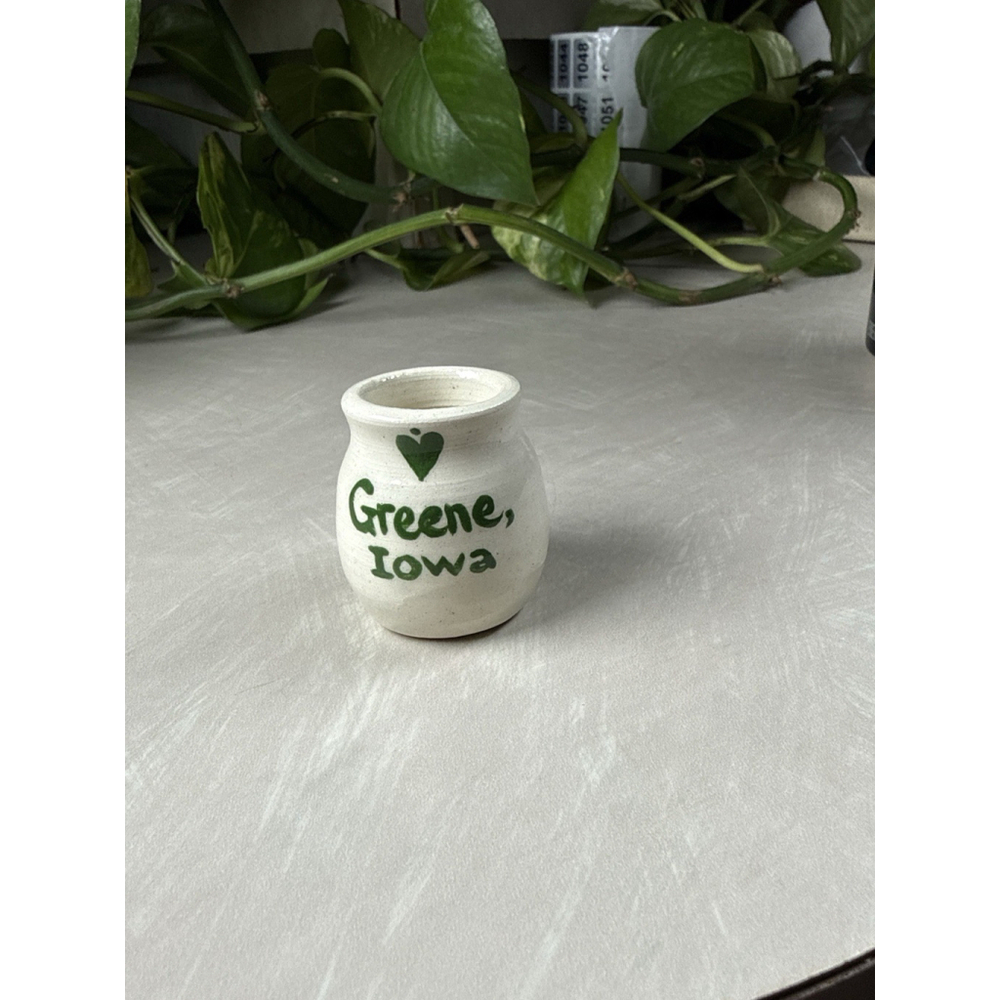 Mini Pottery Bud Vase Greene Iowa Souvenir 2003 Signed Hand Painted Stoneware